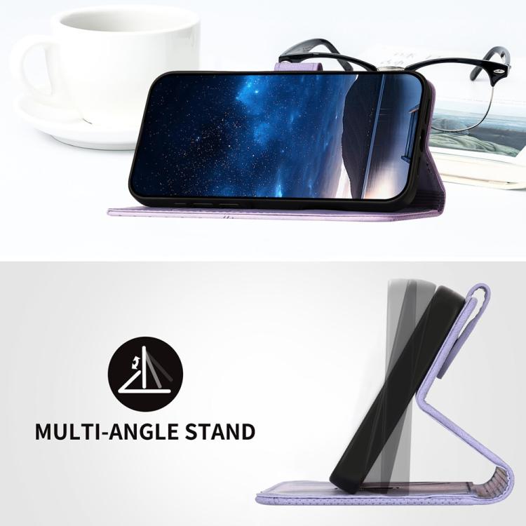 For iPhone 17 Air YX0080 Grid Butterfly Embossed Pattern Flip Leather Phone Case with Lanyard(Light Purple) - iPhone 17 Air Cases by buy2fix | Online Shopping UK | buy2fix