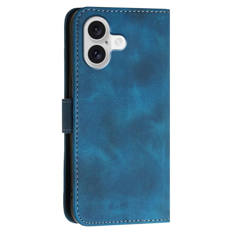 For iPhone 17 YX0080 Grid Butterfly Embossed Pattern Flip Leather Phone Case with Lanyard(Dark Blue) - iPhone 17 Cases by buy2fix | Online Shopping UK | buy2fix