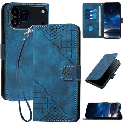 For iPhone 17 Pro Max YX0080 Grid Butterfly Embossed Pattern Flip Leather Phone Case with Lanyard(Dark Blue) - iPhone 17 Pro Max Cases by buy2fix | Online Shopping UK | buy2fix