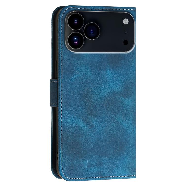 For iPhone 17 Pro YX0080 Grid Butterfly Embossed Pattern Flip Leather Phone Case with Lanyard(Dark Blue) - iPhone 17 Pro Cases by buy2fix | Online Shopping UK | buy2fix