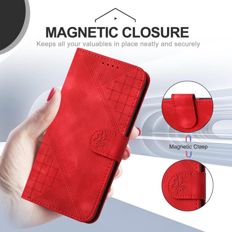 For iPhone 17 Pro YX0080 Grid Butterfly Embossed Pattern Flip Leather Phone Case with Lanyard(Red) - iPhone 17 Pro Cases by buy2fix | Online Shopping UK | buy2fix