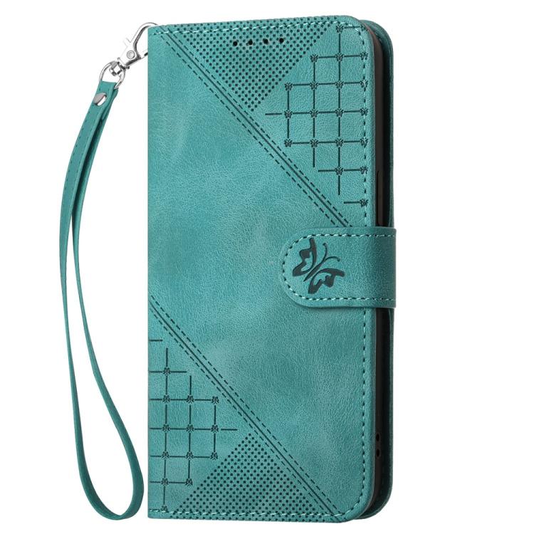 For iPhone 17 Pro YX0080 Grid Butterfly Embossed Pattern Flip Leather Phone Case with Lanyard(Light Blue) - iPhone 17 Pro Cases by buy2fix | Online Shopping UK | buy2fix