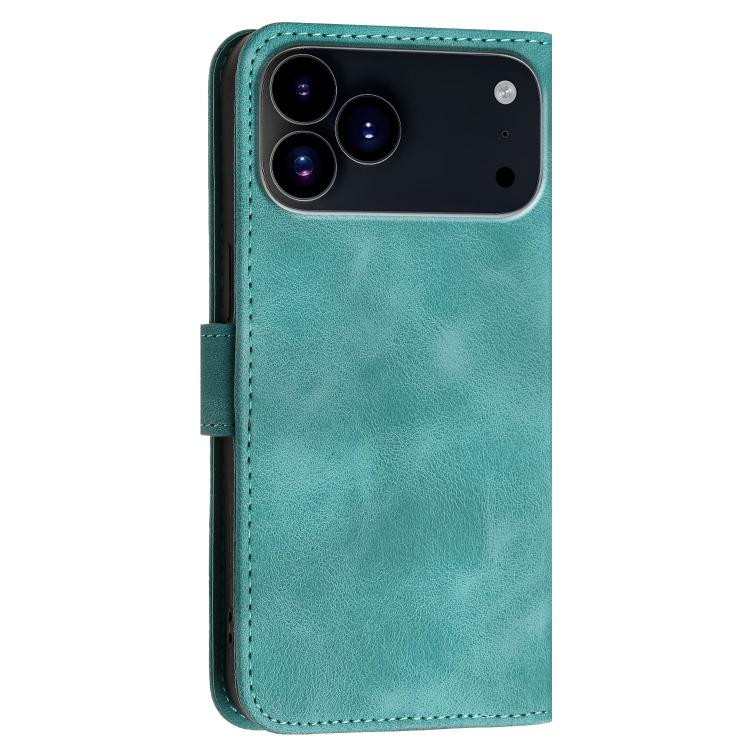 For iPhone 17 Pro YX0080 Grid Butterfly Embossed Pattern Flip Leather Phone Case with Lanyard(Light Blue) - iPhone 17 Pro Cases by buy2fix | Online Shopping UK | buy2fix