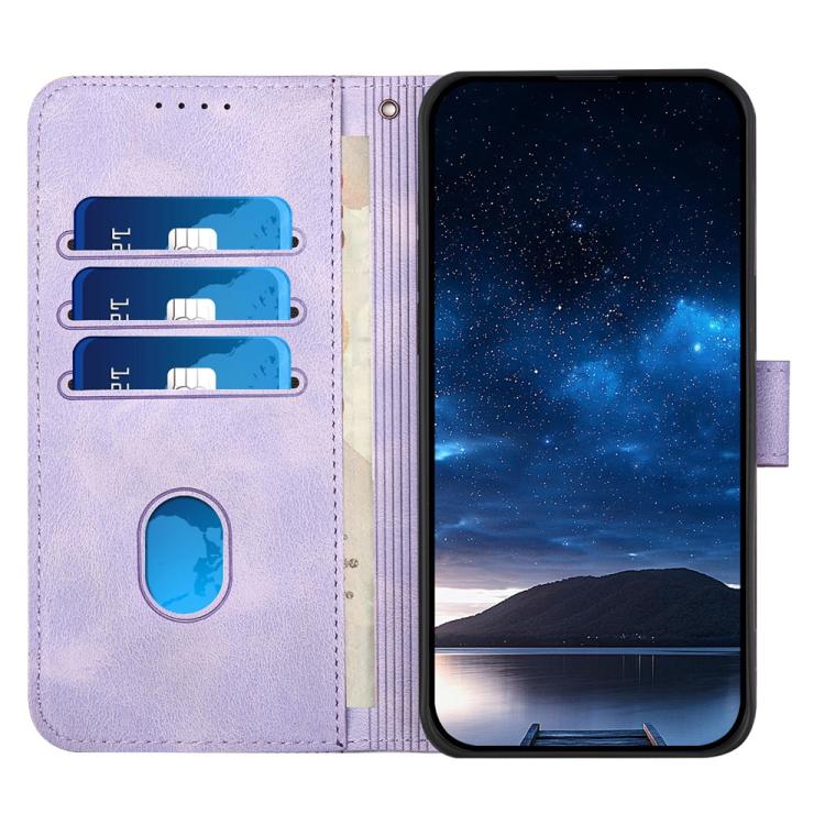 For iPhone 17 Pro YX0080 Grid Butterfly Embossed Pattern Flip Leather Phone Case with Lanyard(Light Purple) - iPhone 17 Pro Cases by buy2fix | Online Shopping UK | buy2fix