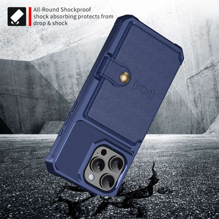 For iPhone 16 Pro Magnetic Wallet Card Bag Leather Phone Case(Blue) - iPhone 16 Pro Cases by buy2fix | Online Shopping UK | buy2fix