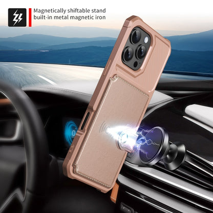 For iPhone 16 Pro Magnetic Wallet Card Bag Leather Phone Case(Rose Gold) - iPhone 16 Pro Cases by buy2fix | Online Shopping UK | buy2fix