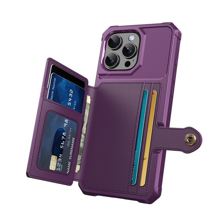 For iPhone 16 Pro Magnetic Wallet Card Bag Leather Phone Case(Purple) - iPhone 16 Pro Cases by buy2fix | Online Shopping UK | buy2fix