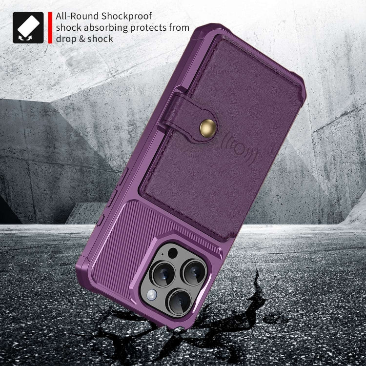 For iPhone 16 Pro Magnetic Wallet Card Bag Leather Phone Case(Purple) - iPhone 16 Pro Cases by buy2fix | Online Shopping UK | buy2fix