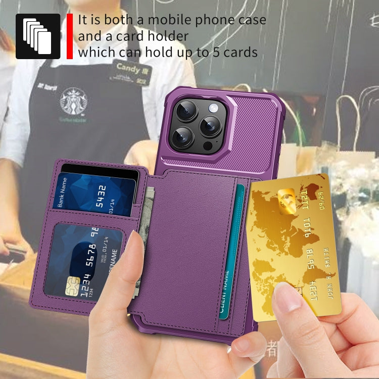 For iPhone 16 Pro Magnetic Wallet Card Bag Leather Phone Case(Purple) - iPhone 16 Pro Cases by buy2fix | Online Shopping UK | buy2fix