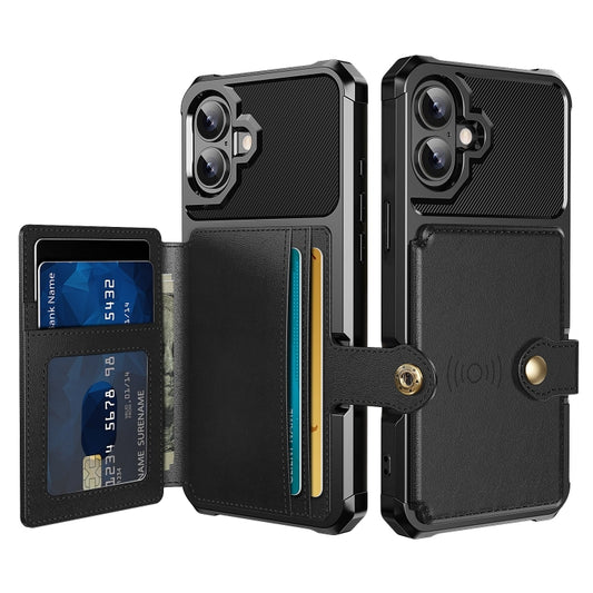 For iPhone 16 Plus Magnetic Wallet Card Bag Leather Phone Case(Black) by buy2fix