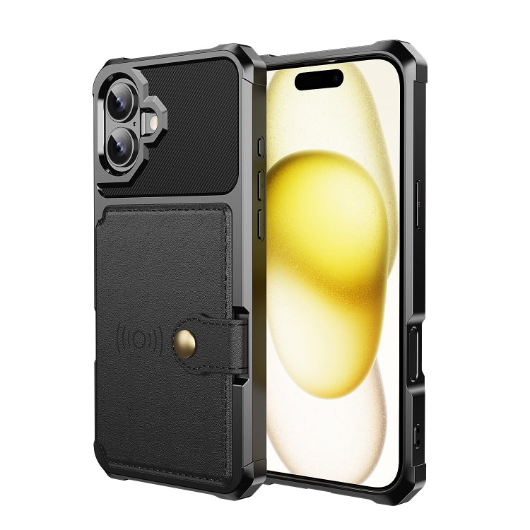 For iPhone 16 Plus Magnetic Wallet Card Bag Leather Phone Case(Black) by buy2fix