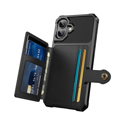 For iPhone 16 Plus Magnetic Wallet Card Bag Leather Phone Case(Black) by buy2fix