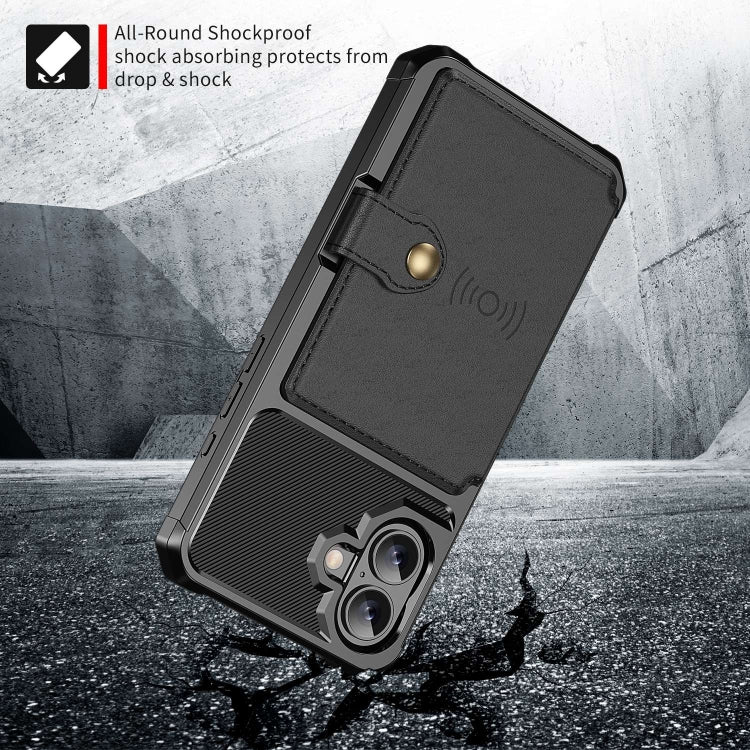 For iPhone 16 Plus Magnetic Wallet Card Bag Leather Phone Case(Black) by buy2fix