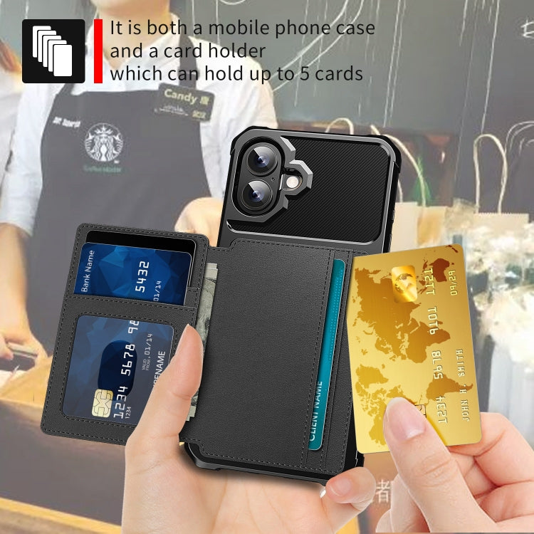 For iPhone 16 Plus Magnetic Wallet Card Bag Leather Phone Case(Black) by buy2fix