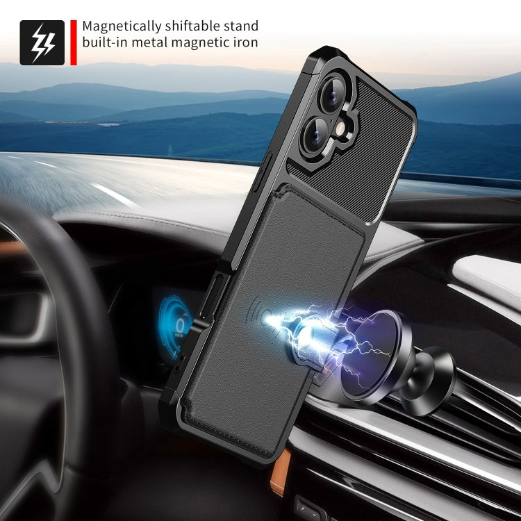 For iPhone 16 Plus Magnetic Wallet Card Bag Leather Phone Case(Black) by buy2fix
