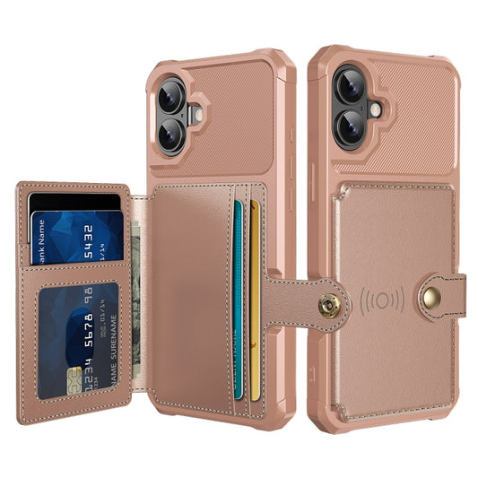 For iPhone 16 Plus Magnetic Wallet Card Bag Leather Phone Case(Rose Gold) by buy2fix