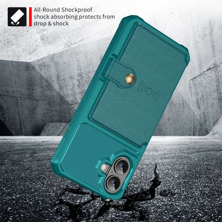 For iPhone 16 Plus Magnetic Wallet Card Bag Leather Phone Case(Cyan) - iPhone 16 Plus Cases by buy2fix | Online Shopping UK | buy2fix