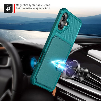 For iPhone 16 Plus Magnetic Wallet Card Bag Leather Phone Case(Cyan) - iPhone 16 Plus Cases by buy2fix | Online Shopping UK | buy2fix