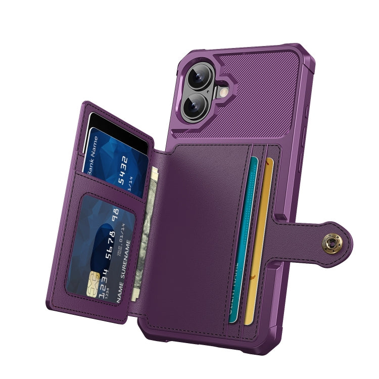 For iPhone 16 Plus Magnetic Wallet Card Bag Leather Phone Case(Purple) by buy2fix