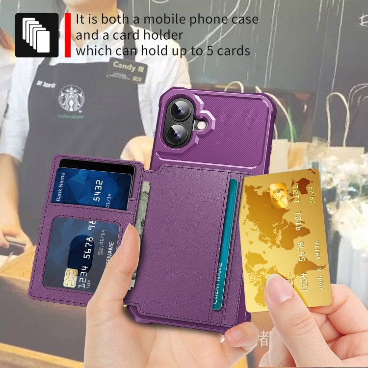 For iPhone 16 Plus Magnetic Wallet Card Bag Leather Phone Case(Purple) by buy2fix