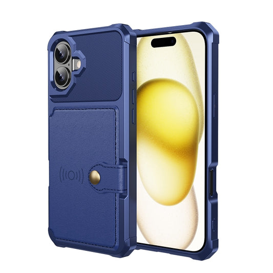 For iPhone 16 Magnetic Wallet Card Bag Leather Phone Case(Blue) by buy2fix