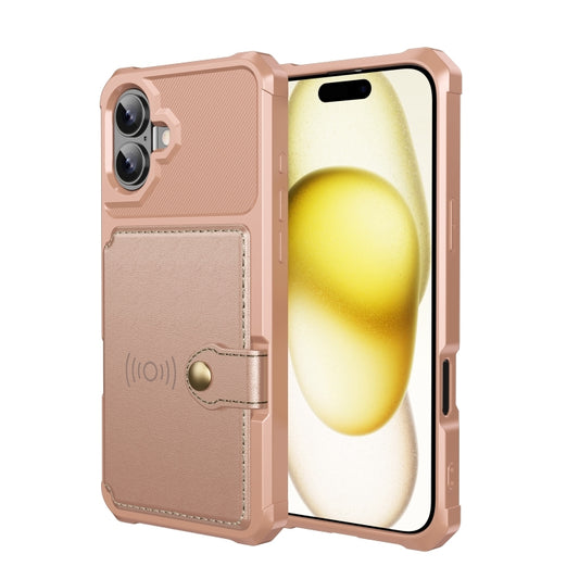 For iPhone 16 Magnetic Wallet Card Bag Leather Phone Case(Rose Gold) by buy2fix
