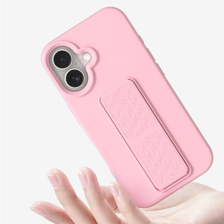 For iPhone 16 Liquid Silicone Holder Phone Case(Sand Pink) - iPhone 16 Cases by buy2fix | Online Shopping UK | buy2fix