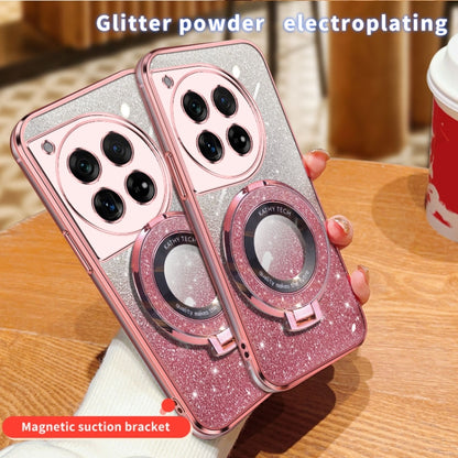 For OnePlus 12 Plated Gradient Glitter Round Holder TPU Phone Case(Pink) by buy2fix