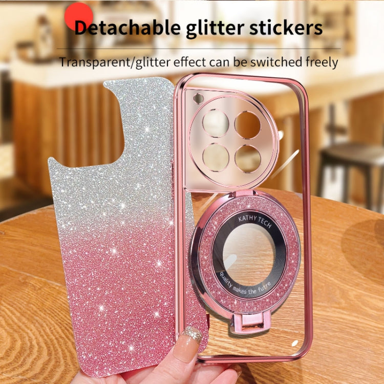 For OnePlus 12 Plated Gradient Glitter Round Holder TPU Phone Case(Pink) by buy2fix