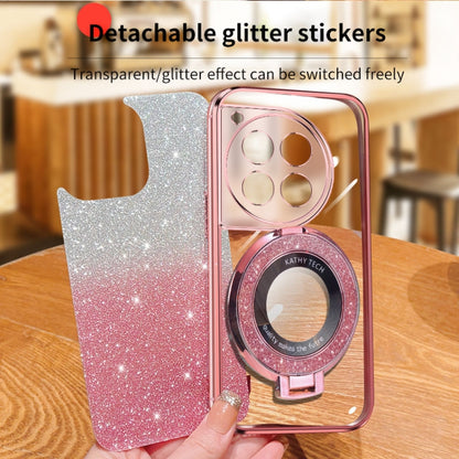 For OnePlus 12 Plated Gradient Glitter Round Holder TPU Phone Case(Pink) by buy2fix
