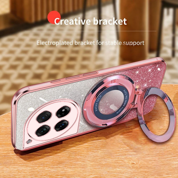 For OnePlus 12 Plated Gradient Glitter Round Holder TPU Phone Case(Pink) by buy2fix