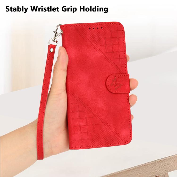 For Google Pixel 10 Pro XL Grid Butterfly Embossed Pattern Leather Phone Case with Lanyard(Red) - Google Cases by buy2fix | Online Shopping UK | buy2fix
