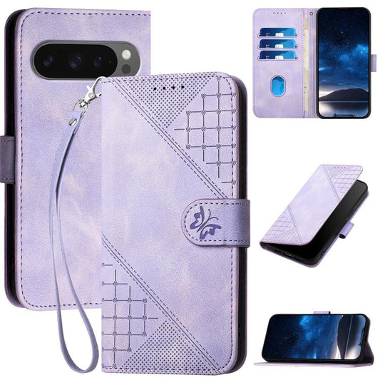 For Google Pixel 10 Pro XL Grid Butterfly Embossed Pattern Leather Phone Case with Lanyard(Light Purple) - Google Cases by buy2fix | Online Shopping UK | buy2fix