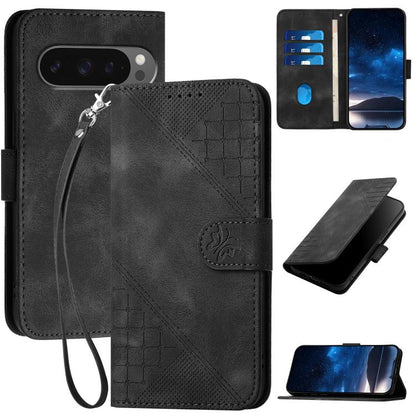 For Google Pixel 10 / Pixel 10 Pro Grid Butterfly Embossed Pattern Leather Phone Case with Lanyard(Black) - Google Cases by buy2fix | Online Shopping UK | buy2fix
