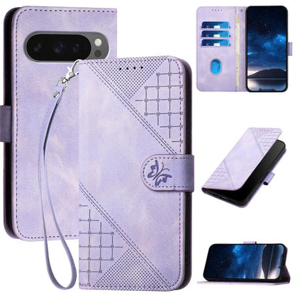 For Google Pixel 10 / Pixel 10 Pro Grid Butterfly Embossed Pattern Leather Phone Case with Lanyard(Light Purple) - Google Cases by buy2fix | Online Shopping UK | buy2fix