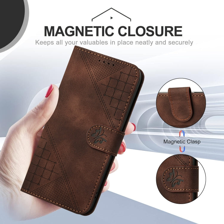 For Motorola Moto G Power 5G 2024 YX0080 Grid Butterfly Embossed Pattern Flip Leather Phone Case with Lanyard(Coffee) - Motorola Cases by buy2fix | Online Shopping UK | buy2fix