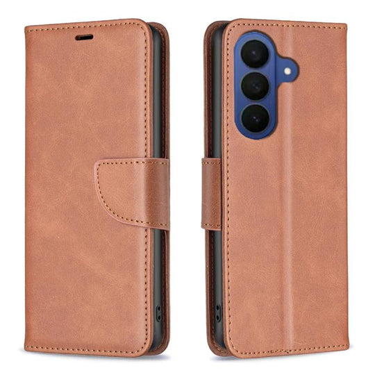 For Samsung Galaxy A37 5G Lambskin Texture Pure Color Flip Leather Phone Case(Brown)