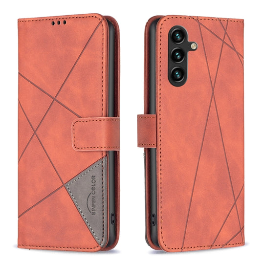 For Samsung Galaxy A36 Magnetic Buckle Rhombus Texture Leather Phone Case(Brown)