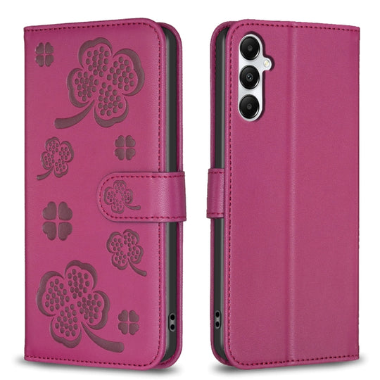 For Samsung Galaxy A56 5G Four-leaf Embossed Leather Phone Case(Rose Red)
