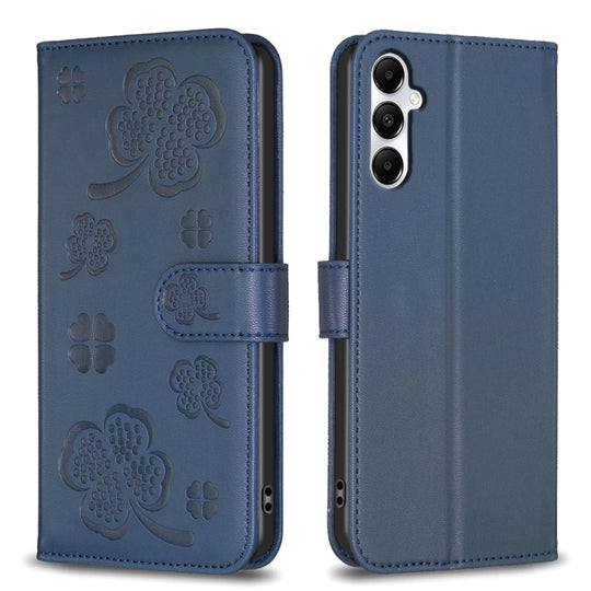 For Samsung Galaxy A56 5G Four-leaf Embossed Leather Phone Case(Blue)