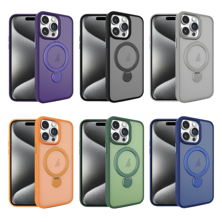 For iPhone 14 Plus 360 Degree Rotating MagSafe Magnetic Bracket Frosted Phone Case(Dark Purple) - iPhone 14 Plus Cases by buy2fix | Online Shopping UK | buy2fix