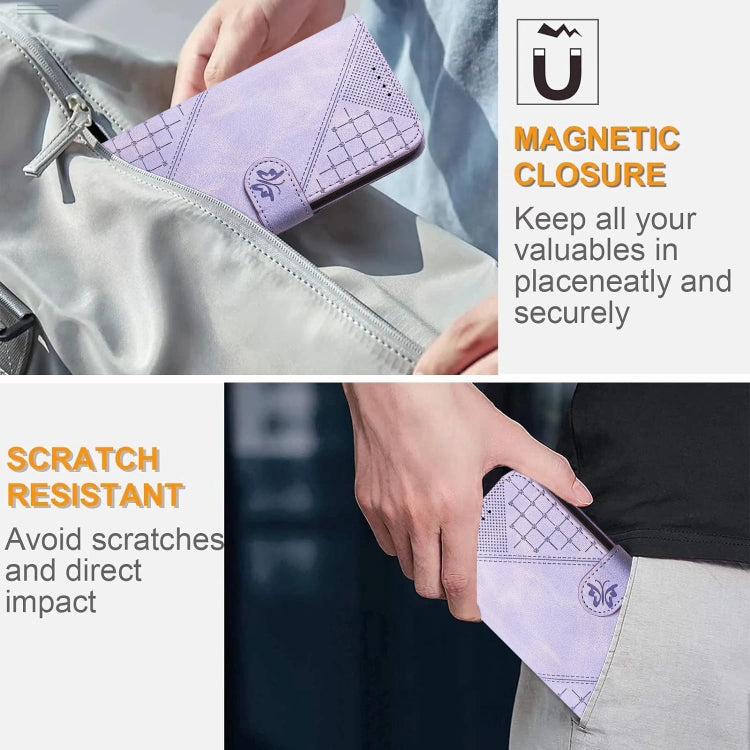 For Tecno Spark Go 2024 4G Grid Butterfly Embossed Pattern Leather Phone Case with Lanyard(Light Purple) by buy2fix