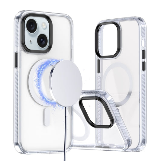 For iPhone 15 Two-color TPU Hybrid PC MagSafe Phone Case(White) - iPhone 15 Cases by buy2fix | Online Shopping UK | buy2fix