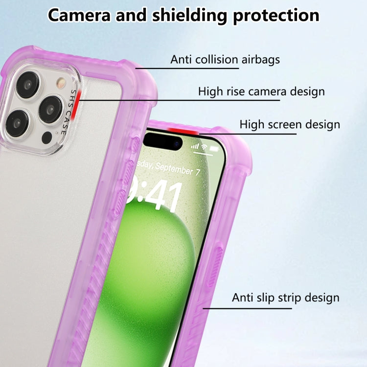 For iPhone 16 Transparent Matte TPU Hybrid PC 3-in-1 Phone Case(Purple) - iPhone 16 Cases by buy2fix | Online Shopping UK | buy2fix