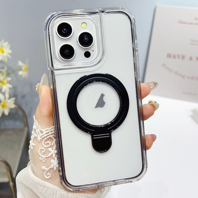 For iPhone 14 Pro Translucent 3 in 1 Holder MagSafe Phone Case(Black) by buy2fix