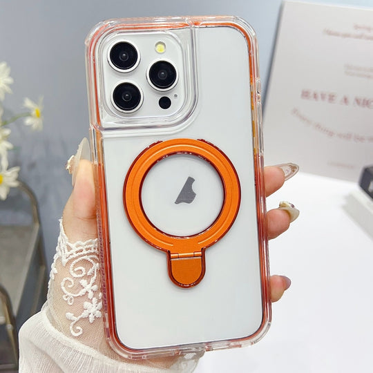 For iPhone 14 Pro Max Translucent 3 in 1 Holder MagSafe Phone Case(Orange)
