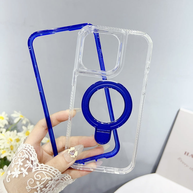 For iPhone 14 Pro Translucent 3 in 1 Holder MagSafe Phone Case(Black) by buy2fix