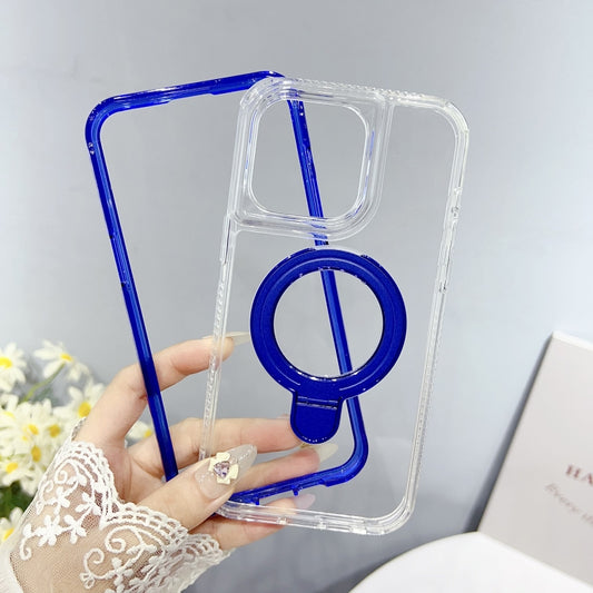For iPhone 14 Pro Translucent 3 in 1 Holder MagSafe Phone Case(Black) by buy2fix