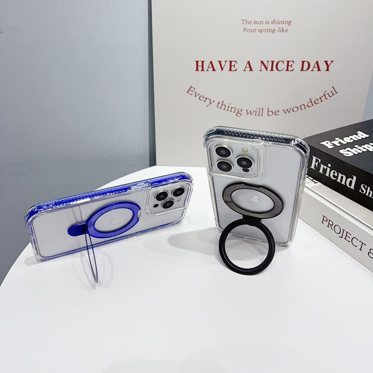 For iPhone 14 Pro Translucent 3 in 1 Holder MagSafe Phone Case(Black) by buy2fix