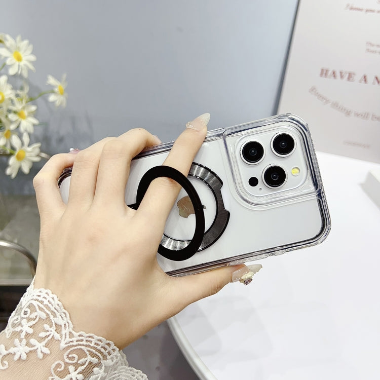 For iPhone 14 Pro Translucent 3 in 1 Holder MagSafe Phone Case(Black) by buy2fix